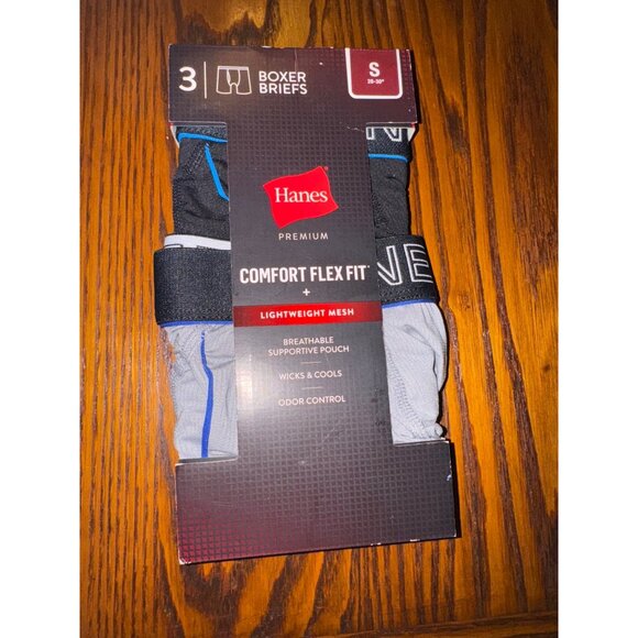 Hanes Men's Comfort Flex Fit Boxer Briefs 3 Pack, Gray/Black, Size S, NWT - Picture 2 of 3
